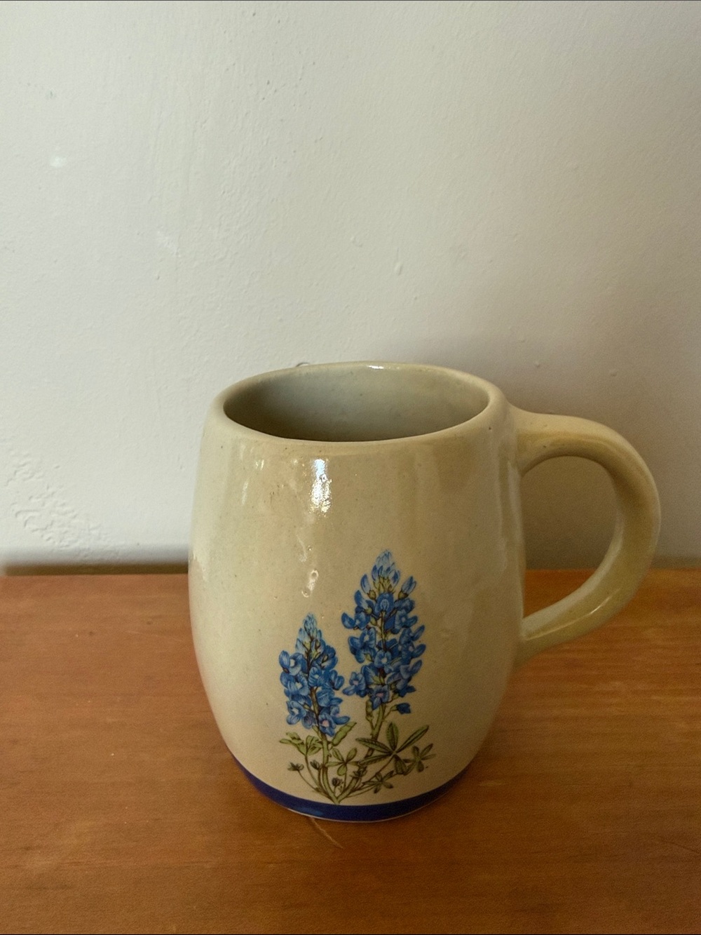 Handmade Ceramic Bluebonnet Floral Mug - Neutral Cream and Blue